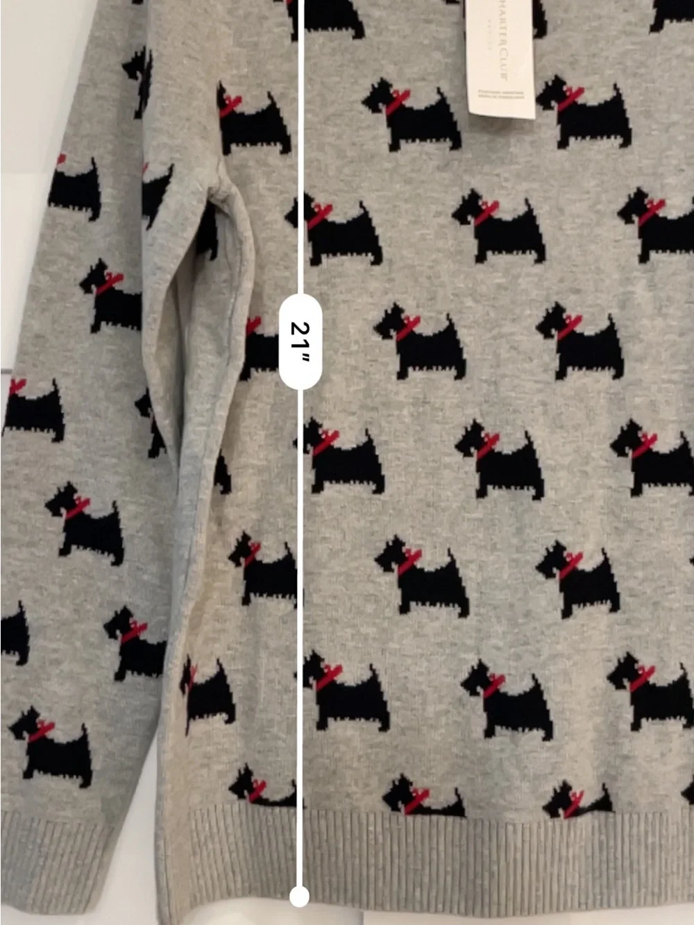 Charter Club Petite Gray Scottish Terrier Crewneck Sweater Medium